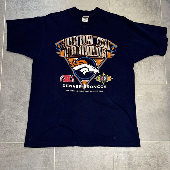 VTG 1998 Denver Broncos Super Bowl XXXII AFC Champions T-Shirt - Size XL - Picture 1 of 10